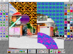 Screenshot, with example image containing big shapes filled with bold patterns.