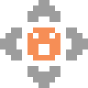 PuzzleScript mascot: An orange smiley face, surrounded by four arrows, pointing north, east, south, and west, in turn.