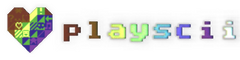 'playscii' written in multiple colours, preceded by a heart made from ASCII characters.